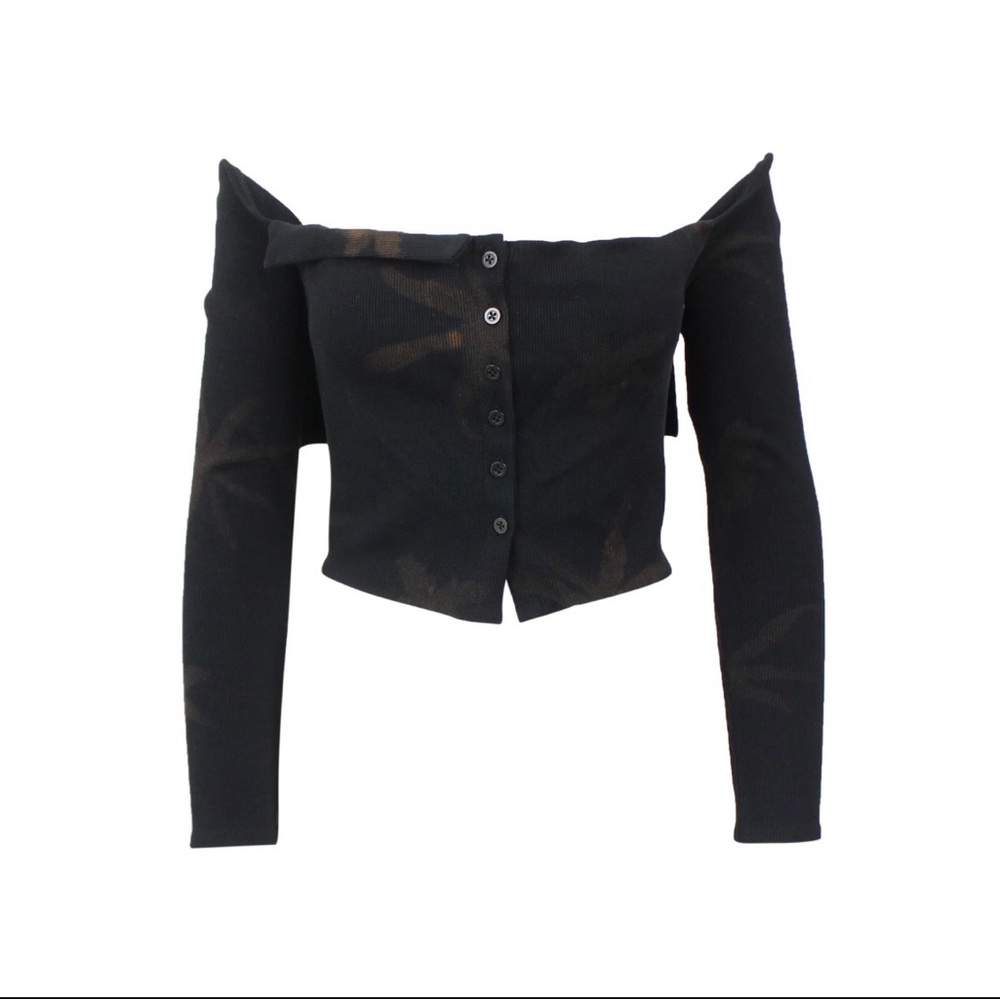 NWT Helena Manzano Black and Brown Off-Shoulder cardigan